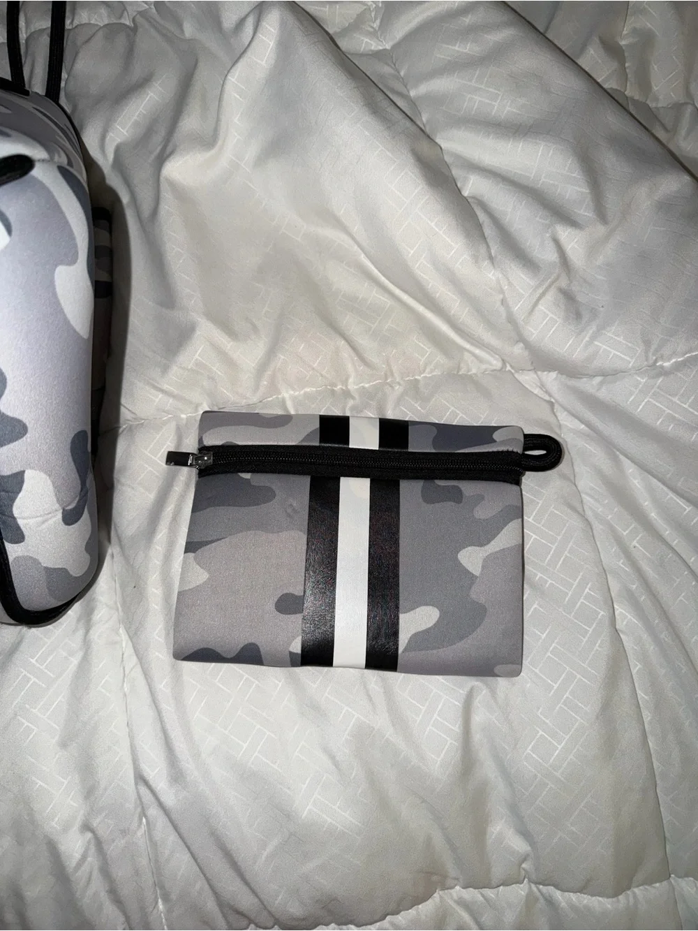 Neoprene Camo Tote Bag with Pink Interior and Black Stripes